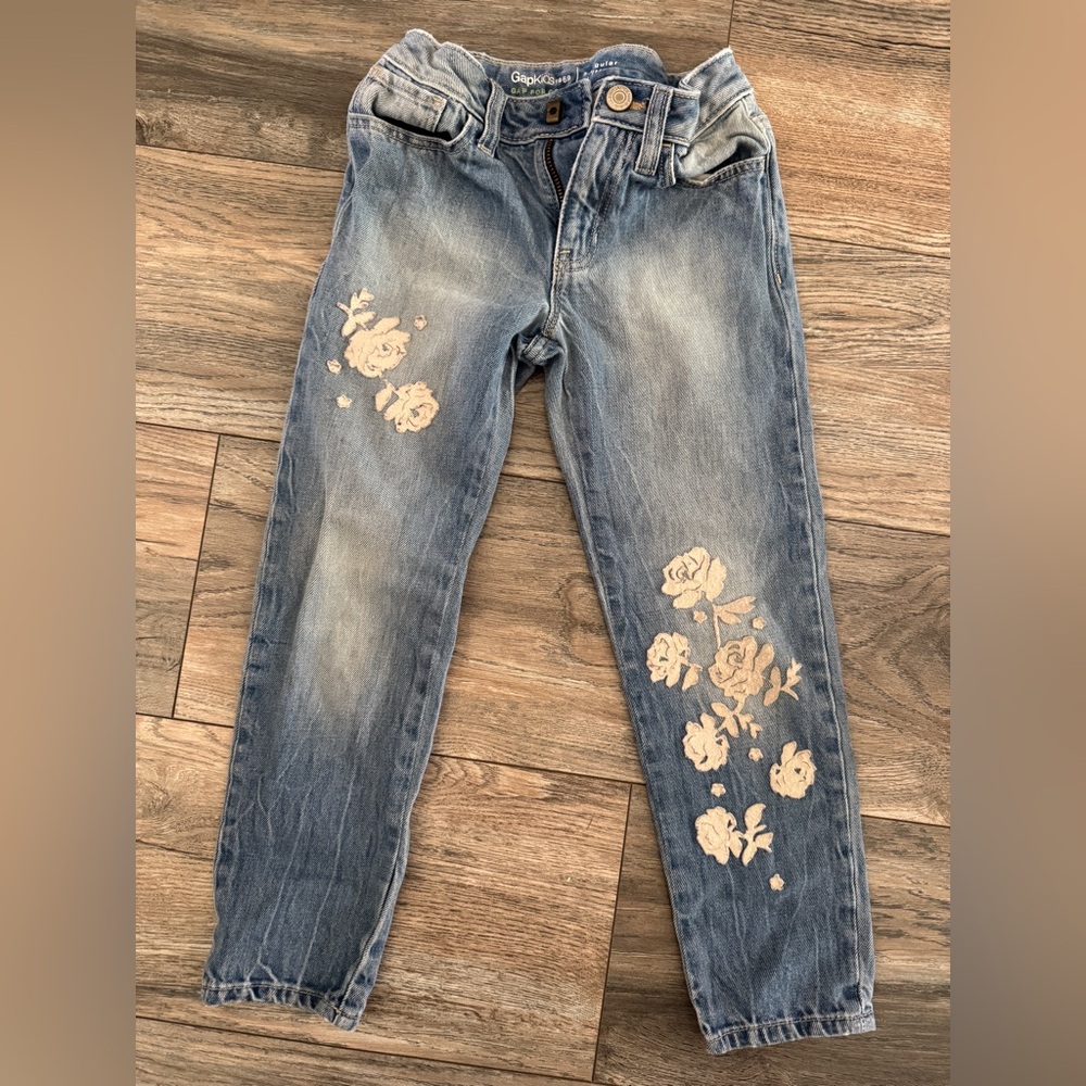GAP Blue Cream Embroidered Jeans